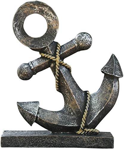H&W Resin Anchor Figurine 8.5H, Nautical Decor, Anchor Model Statue Ornament for Home Garden Bar, Indoor Outdoor Tabletop Decoration, Mediterranean Style (Yellow)