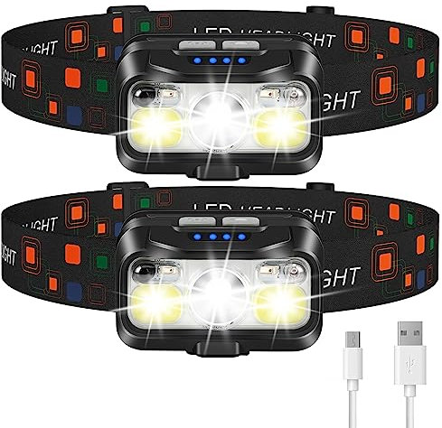 LHKNL Headlamp Rechargeable, Lumen Super Bright Motion Sensor Head Lamp Flashlight,2-Pack Waterproof LED Headlight with White Red Light,8 Modes Head Lights for Camping Cycling Running Fishing