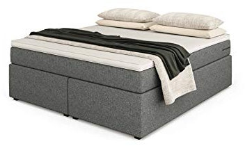 Betten Jumbo Headless King Boxspringbett | Hellgrau | 180x200 | Härtegrad weich | inkl. Visco-Kaltschaum-Topper