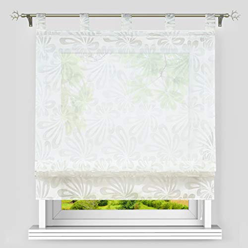 Heichkell Raffrollo Ausbrenner Raffgardinen mit Schlaufen Blumenförmige Ausbrenner Gardinen BxH 80x140cm Weiß