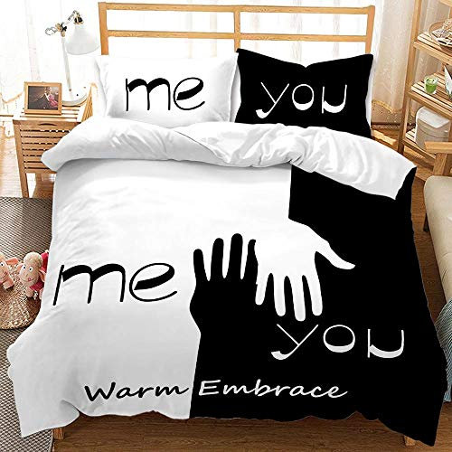 Oduo Bettwäsche Set Bettbezug 100% Mikrofaser Schwarz Weiß Paar Druck Bed Linen 2/3 Piece Weiche Non-Iron mit Reißverschluss Schließung Bettbezug und Kissenbezug (Me & You,220x240cm)