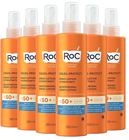 RoC - Soleil-Protect Lotion Spray Hydratante SPF 50 (Lot de 6) - Non Grasse Crème Solaire - Haute Protection - Résistant à l'Eau - 200 ml