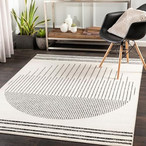 Surya Nairobi Teppich Wohnzimmer Boho - Großer Schlafzimmer 200x274 cm - Esszimmer Mit Geometrischem Muster, Skandinavischer Modern in Elfenbein, Schwarz, Creme