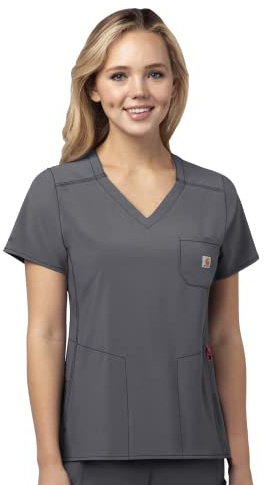 Carhartt Scrubs C12610 Women's Force® Cross-Flex Modern Fit Chest Pocke, Pewter, L