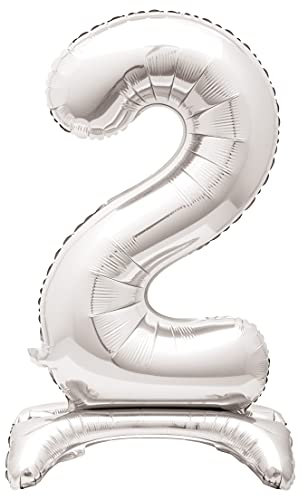 Unique Party 59582 - Riesen Stehen Nummer 2 Ballon - 76 cm - Silber