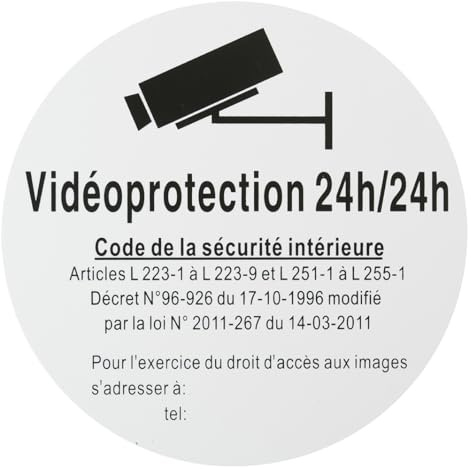 THIRARD – Safety Sign Durchmesser 180 mm Videoschutz 24/24 Zoll mit Klebeband