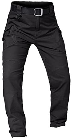 DSDFSVEW Taktische Herrenhose, elastische Militärhose mit Mehreren Taschen, schlanke, fette Cargohose Black M