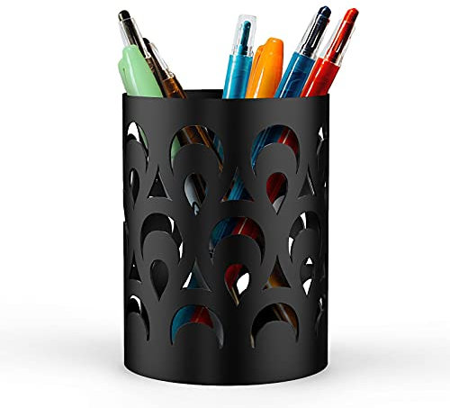 Mango Steam Metal Pen Holder, Stand for Desk - Pencil Cup Organizer for Office, Classroom, Home (Peacock, Black)