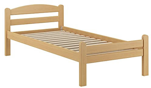 Erst-Holz®Einzelbett Buche massiv 90x200 Bettgestell und wählbare Ausstattung V-60.45-09Rollrost inkl.