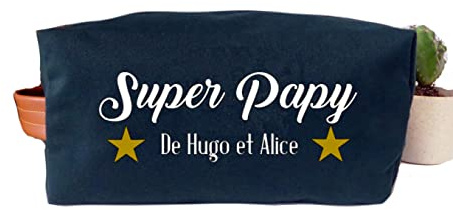 Trousse de toilette personnalisable | cadeau Fête des Grands-Pères| pochette avec votre texte en coton motif Super papy