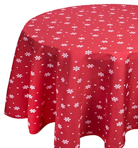 Tischdecke Schnee zu Weihnachten, rot, 160 cm rund