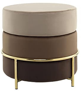 Qiyano Samt Hocker Pouf samtig fein gewebter Stoffbezug mit Gold Metallgestell für Wohnzimmer Schlafzimmer oder Schminktisch mit Farbverlauf Taupe, Groß und Rund, Farbe: Braun