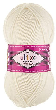 100g Sockenwolle Superwash Comfort 4-fädig Schurwolle Sockengarn Farbauswahl, Farbe:01 creme