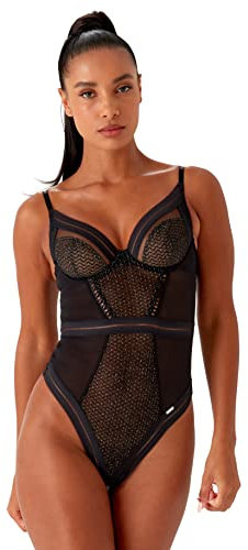 Gossard Women's Contradiction Plunge Body Shapewear Bodysuit, Black/Silver, 36A