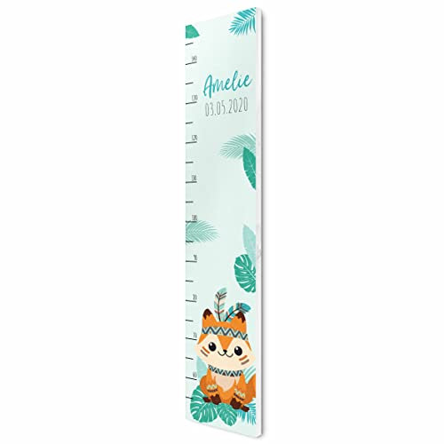 Messlatte Kinder aus hochwertigem Holz mit Namen & Größen Skala - niedliche Kindermesslatte mit Indianer Fuchs Motiv - Kinder Messlatte für Baby 1 o. Kinderzimmer - Größentabelle Mädchen oder Jungen