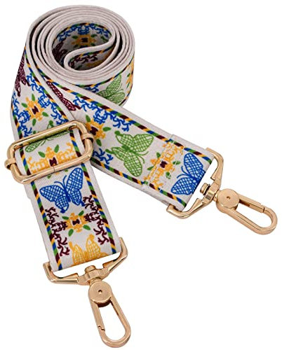 Geldbörsen-Gurt Crossbody, Taschengurt Ersatz Metall Drehhaken Schultergurt Gitarrengurt für Umhängetasche/Gepäck, schmetterling, Large