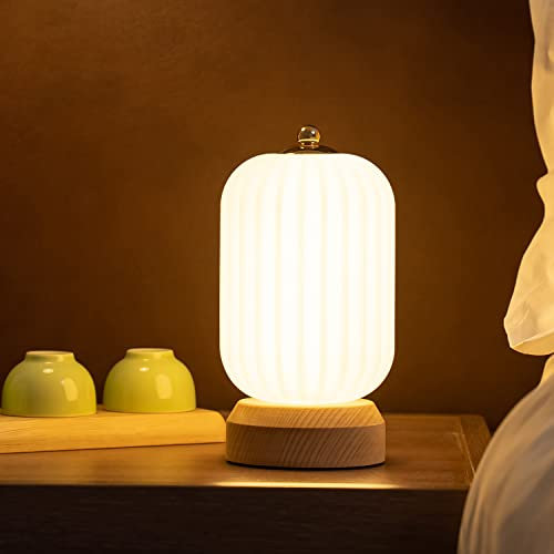 LED Nachttischlampe,Tischlampe mit Holzsockel,Schreibtischlampe mit 3 Farbtemperaturen und 5 Helligkeitsstufen,Augenschutz-Nachtlicht für Schlafzimmer, Wohnzimmer, Arbeitszimmer, Kinderzimmer