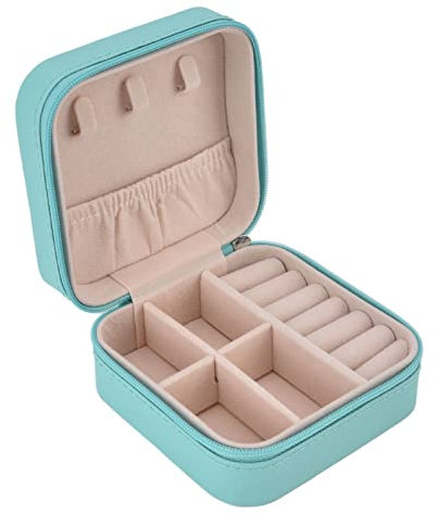 XPSSJMU Reise Schmuckkästchen Damen Schmuckaufbewahrung Schmuckkoffer für Ringe,Ohrringe,Halskette,Geschenk(Tiffany-Blau)