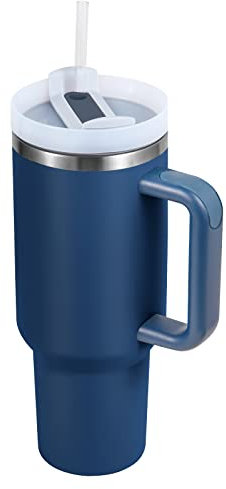 Buschun 40 oz Tumbler With Handle and Straw Lid Insulated Reusable Stainless Steel Water Bottle Travel Mug Iced Coffee Cup for Car and Home and Cold Beverages (Storm Blue)