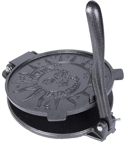 Cast Iron Tortilla Press 8 Inch - Flour Tortilla Press with 100 Pcs of Parchment Paper for Prensa Para Tortillas de Harina - Free Recipes for Roti Presser and Roti Maker - Gray Tortilla Maker Press