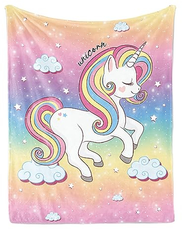 FEELJAM Einhorn Decke kuscheldecke pinkes Blanket, Flanell Weich Fleecedecke f¨¹r M?dchen, Kinder kuscheldecke, Sofadecke, Wohndecke mikrofaser (150 * 200cm,Mehrfarbig-#2)