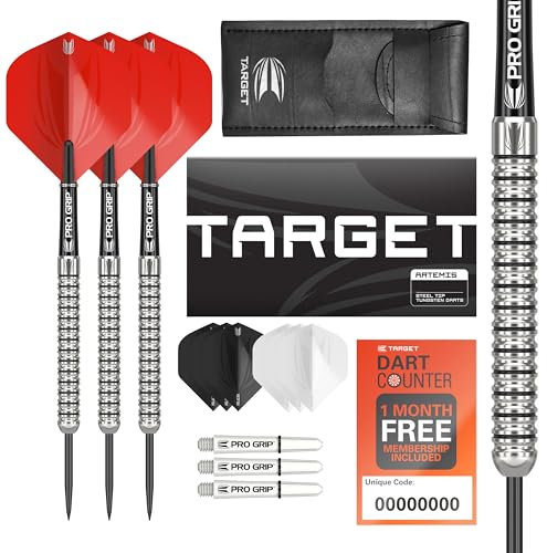 Target Darts Artemis 24G Tungsten Steeldart Set - 9 Pro Grip Shafts - 9 Pro Ultra Flights - Darttasche, Dart Zubehör, Wolfram Dart Satz