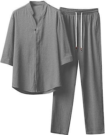 Darringls Ensemble de costumes Kung Fu pour homme - Tang chinois - Hanfu - Vêtements d'arts martiaux - Chemise - Pantalon traditionnel - Ensemble traditionnel Wing Chun Taichi Uniforme Tops, Gris 01.,