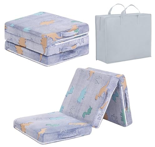 Tiita Faltbare Bodenmatratze für Kinder, 145 x 56 x 8 cm Coloful Glow in The Dark Kleinkind Nap Matte, Blau Dinosaurier