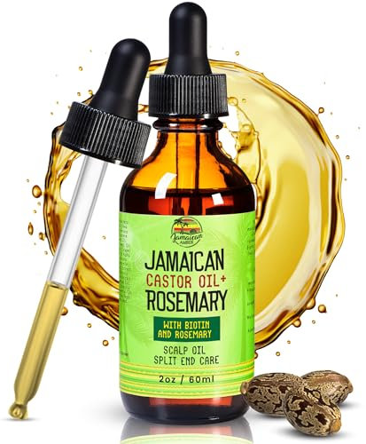 Jamaican Amber Organic Black Castor Oil - 60 ml / 2 fl oz - for Hair Strength, Hair Scalp, Body Massage Oil, and Eyebrows - Formulated to Prevent Hair Loss, for Women and Men with Biotin & Rosemary