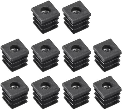 QUARKZMAN 10 Pièces D'Inserts pour Tubes Carrés avec Filetage M6, pour Tube Carré de 0,63 X0,63, Bouchon en Plastique Noir, Embout de Chaise, Embout de Pied de Meuble