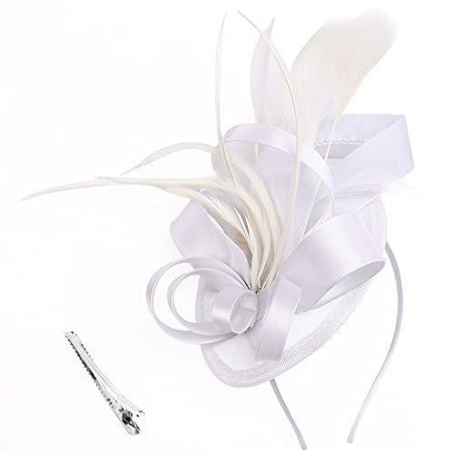 DRESHOW Fascinators Cappello Nastri Piume su un cerchietto Clip Cocktail Tea Party Copricapo per ragazze e Donna