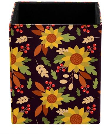 HOHODIY Porte-stylo rond créatif | Organiseur de bureau vintage style automne | Boîte de rangement pour gadgets | Organiseur de bureau en cuir