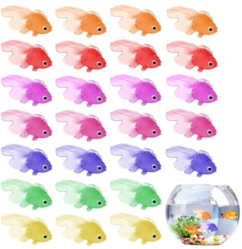 JTUYPT 21 Stück Dehnbare Neon Fische Künstliche Schwimmende Fische Weiche Gummi Goldfische Spielzeuge Kleine Gefälschte Fische Ornament für Katzenspielzeug Aquarium Dekoration Party Mitgebsel