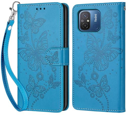 Coque pour Xiaomi Redmi 12C / Redmi 11A / Xiaomi Poco C55, Housse Etui Portefeuille Cuir Multifonction, Fermeture Magnétique à Clapet Anti-Choc Compatible avec Coque Redmi 12C Book - Bleu