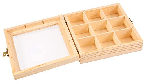 Happysnow Holzfarbe 9 Fach Tee & Schmuck Aufbewahrungs Box mit Glasplatte und Schnappverschluss
