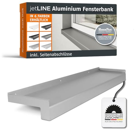 HausFux jetLINE Aluminium Fensterbank außen - nach Maß inkl. Putzabschluss, Klinkerabschluss oder Alu-Gleitabschluss - individueller Zuschnitt - bis 3 m (Silber, T x L | 16,5 x 60 cm)