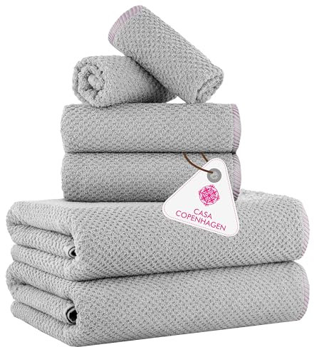 Casa Copenhagen Popcorn 6-teiliges Handtuch-Set – Grauviolett, 600 g/m². 2 Badetücher, 2 Handtücher, 2 Waschlappen aus weicher ägyptischer Baumwolle für Badezimmer, Küche und Dusche