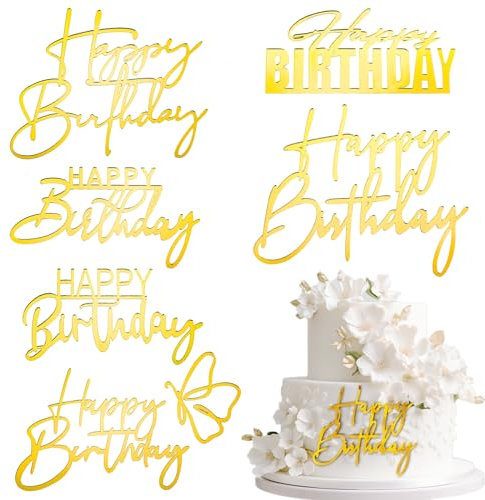6 Stück Happy Birthday Tortendeko Gold Cake Topper Geburtstag Tortenaufsätze Happy Birthday Acryl Kuchenaufsätze Tortenschilder Besondere Tortenaufsätze zum Happy Birthday Cake Topper Geburtstag