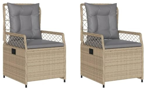 vidaXL Gartensessel 2 STK., Gartenstuhl mit Kissen Stahlrahmen, Loungesessel für Außenbereich, Stuhlset, Verstellbar Beige Poly Rattan