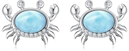 Larimar Krabbe Ohrringe Sterling Silber S925 Krabben Stud Ohrstecker Larimar Beach Schmuck Crab Geschenke für Frauen Mädchen