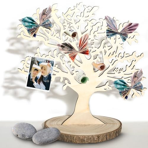 Sanlianzi Albero della Vita in Legno, Regali di Denaro Matrimonio Fai Da Te Albero dei soldi Decorazione per Natale Compleanno