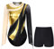 Linjinx Damen Turnanzug Langarm Ballett Trikot Tanzbody mit Gymnastik Hose Glitzer Gymnastikanzug Ballettanzug Tanzkleidung Gold XXL