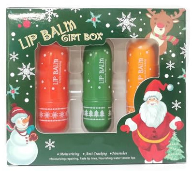 Weihnachts Lippenbalsam Set,Weihnachten Lip Gloss Geschenkset,3 Stück Hydrating Lip Balm Set,Moisturizing Lippenpflegestift,Lip Gloss Set,Geburtstagsgeschenk Weihnachtsgeschenke für Frauen Männer