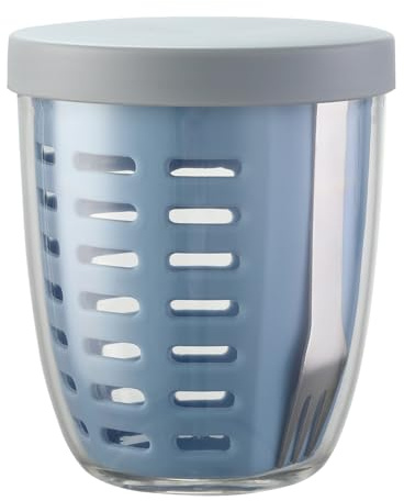 SENARYE Reusable Portable Fruit Cups with Lid, Removable Colander, and Stainless Steel Fork | 20oz Fruit Storage Containers for Fridge with BPA-Free, Leak-proof, Easy-to-Clean, Fresh-Keeping (Blue)