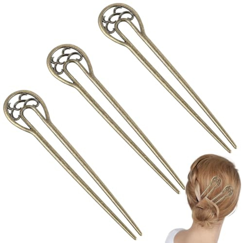 3PCS Metal U Shaped Hairpin Vintage Hair Sticks U-Shaped Hair Forks Hairstyle Accessories for Women Girls Long Hair Styling