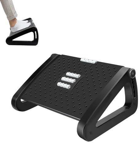 Hmfmdy Foot Rest Under Desk, Office Foot Rest with Massage Texture and Roller, Adjustable Height Ergonomic Foot Stool Under Desk for Office and Home Improves Posture, Pressure Relief - Black