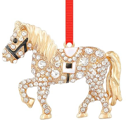 WhatSign Pferd-Weihnachtsschmuck – Metall-Pferd-Ornamente für Weihnachtsbaum, goldfarben, Schaukelpferd, hängende Ornament, Bauernhaus-Pferd-Dekorationen für Pferdeliebhaber, Kinder, Jungen, Mädchen