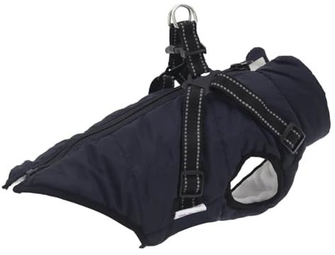 vidaXL Hundemantel mit Geschirr Wasserdicht Marineblau L40, Hundemantel Winter, Hundejacke mit Geschirr, Welpenmantel mit Geschirr