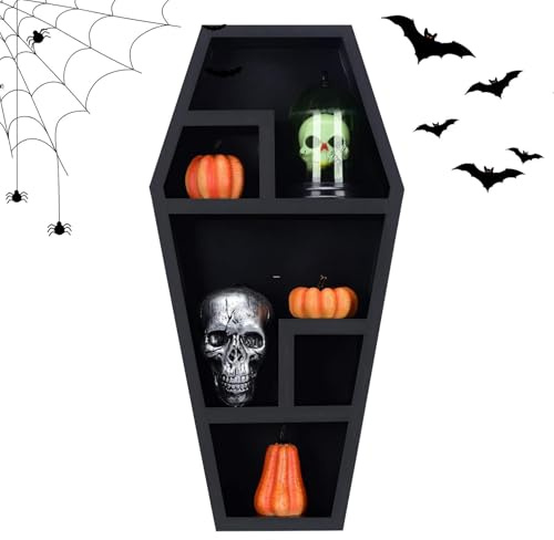 Qiwieod Großes Sargregal, Sarg-Bücherregal, Sargregal Aus Für Gothic-Dekoration, Halloween-Sarg-Aufbewahrungsregal, Schwarzes Gothic In Sarg Form, Gruselige Gothic-Dekoration