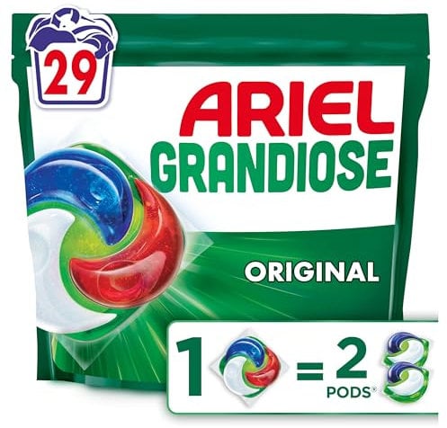 Ariel Grandiose PODS Original, 29 Lavages, Lessive Capsules 2X Action Détachante et Anti-Odeur, Performance Maximale Même à Basse Température, Économisez 60% d'Électricité, Fabriquée en France